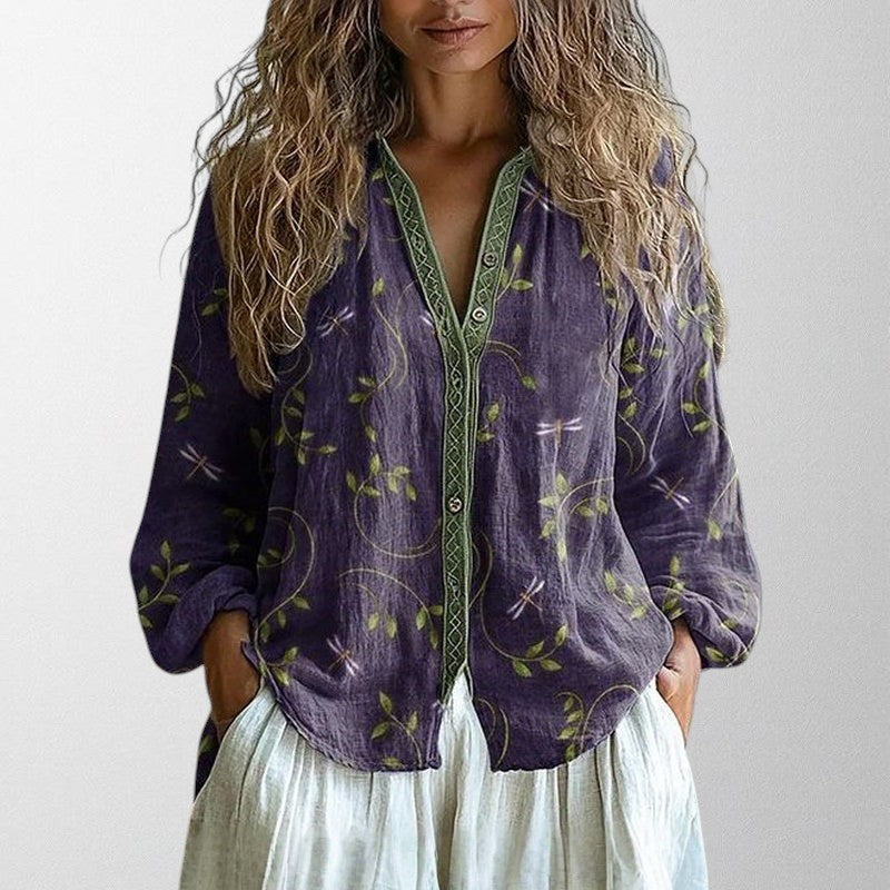 Women's Vintage Blouse With Leaf Print