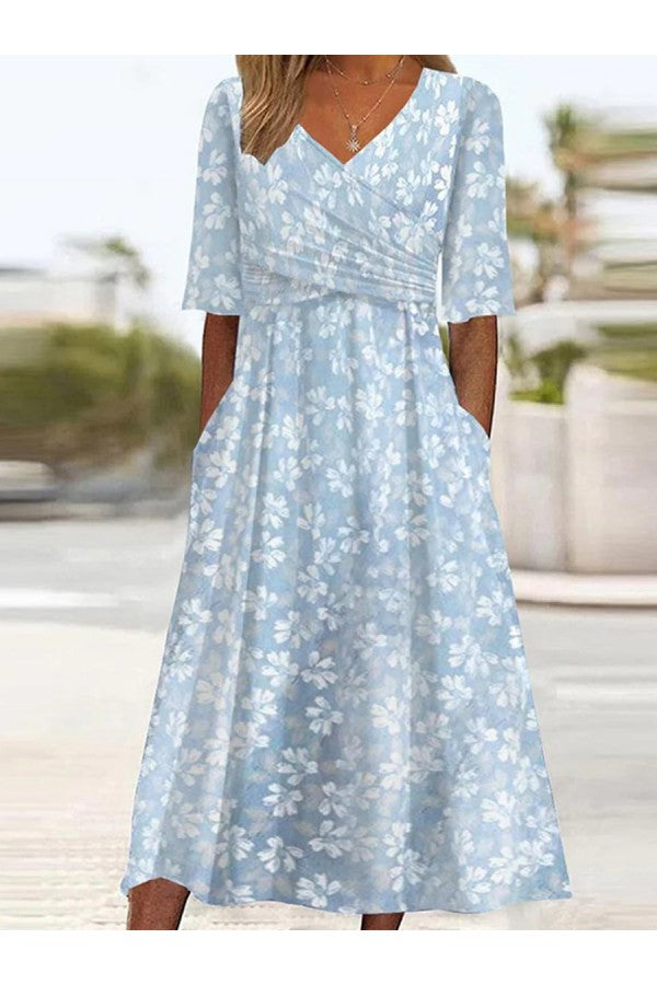 Women's Floral Midi Dress with Hidden Pockets