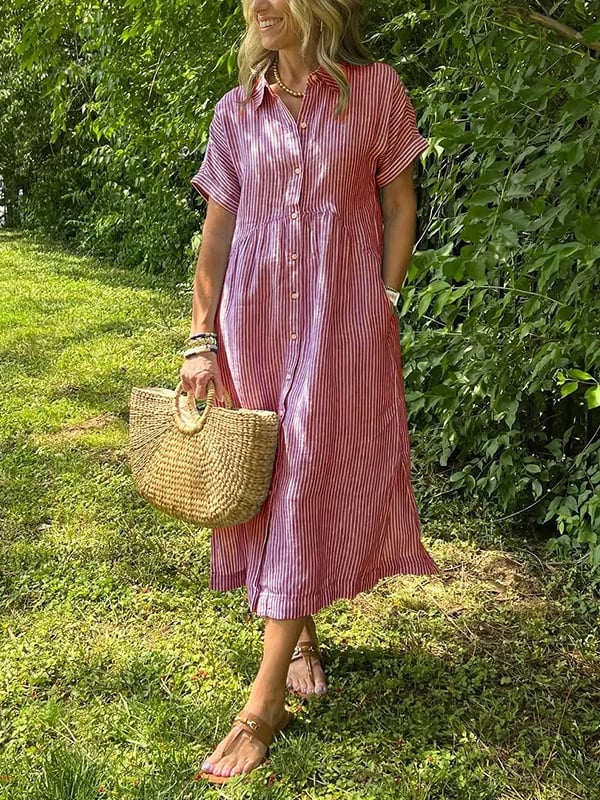 Women's Striped Button-Up Shirt dress
