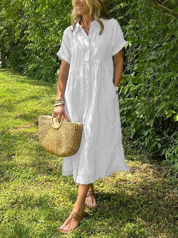 Women's Striped Button-Up Shirt dress