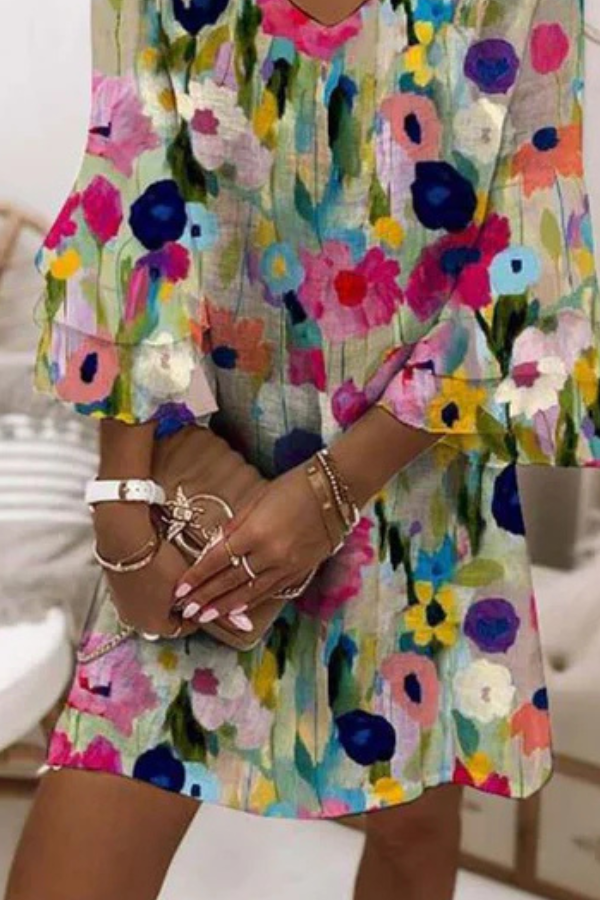 Layla | Romantic Floral Print V-Neck Mini Dress
