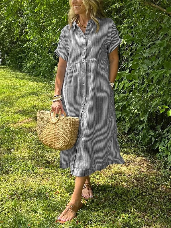 Women's Striped Button-Up Shirt dress
