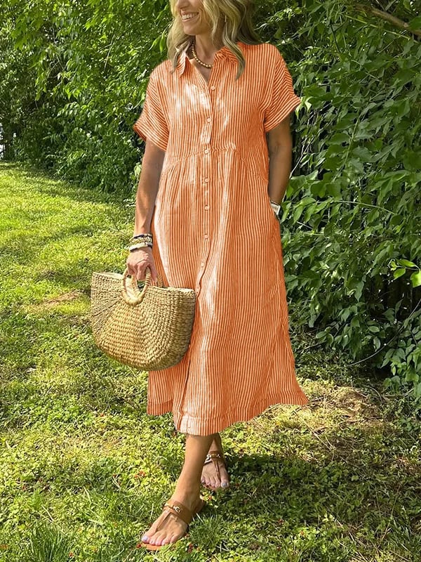 Women's Striped Button-Up Shirt dress