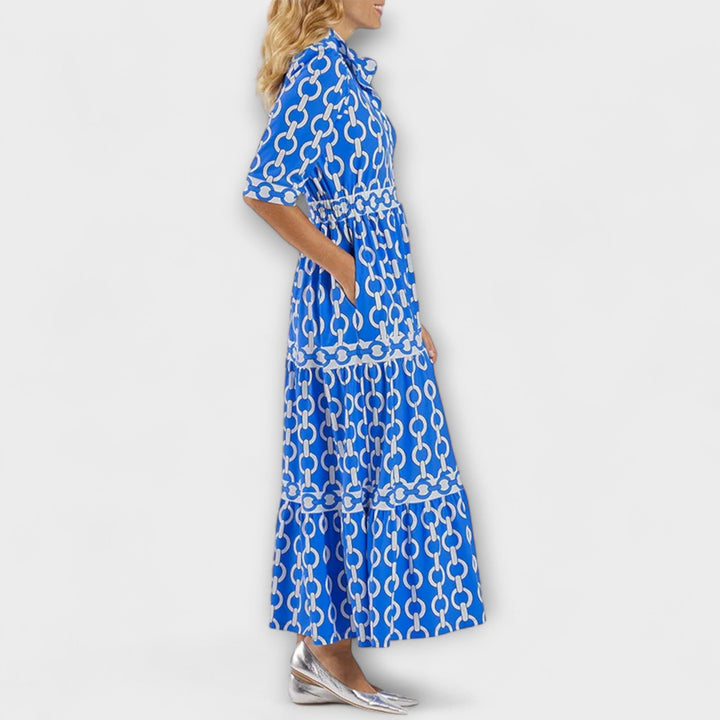 Women's Flowy Midi Dress with Elegant Collar