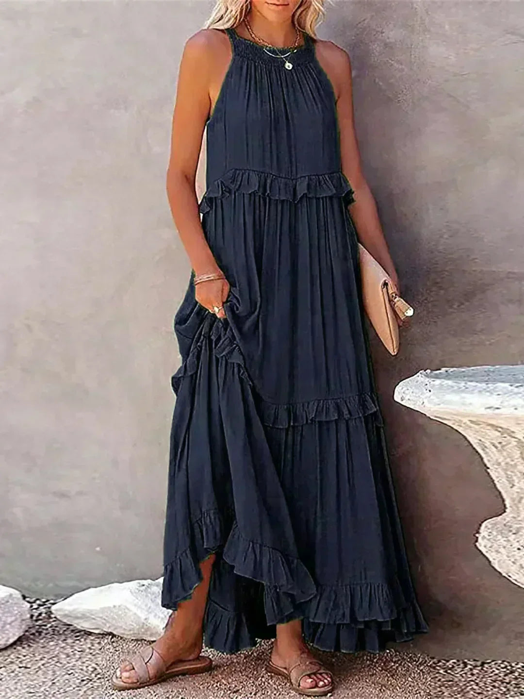 Women's Chic Ruffle Trim Sleeveless Dress