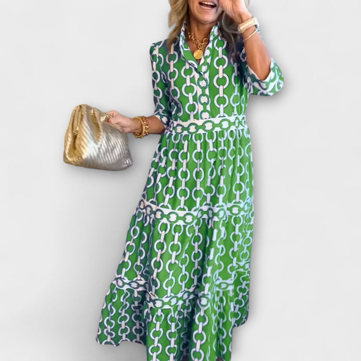 Women's Flowy Midi Dress with Elegant Collar