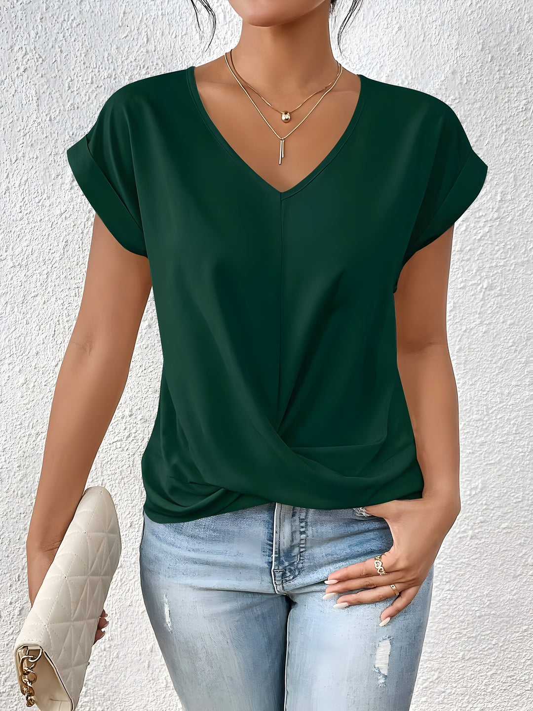 Women’s V-Neck Twist Shirt | Short Sleeve