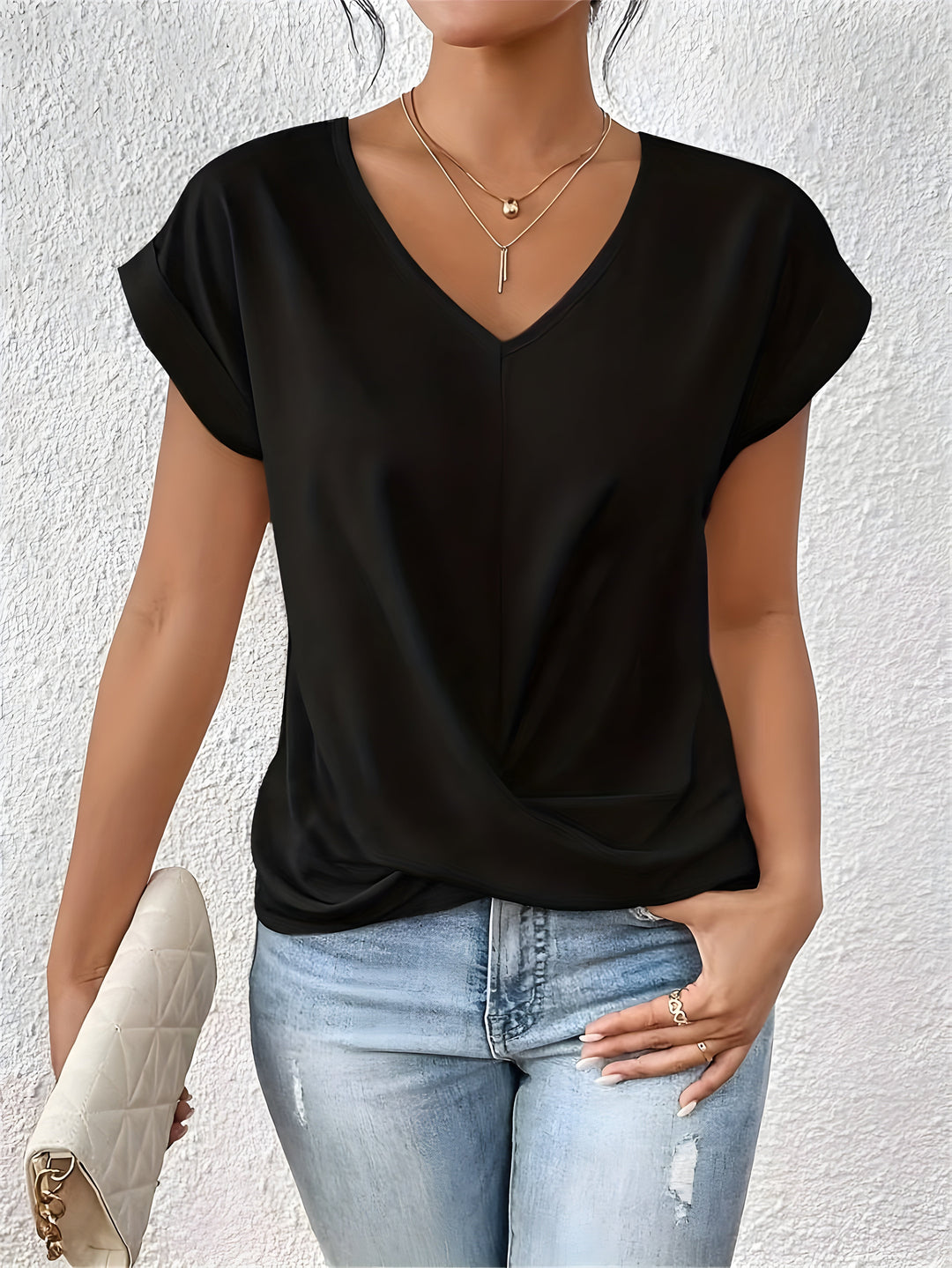 Women’s V-Neck Twist Shirt | Short Sleeve