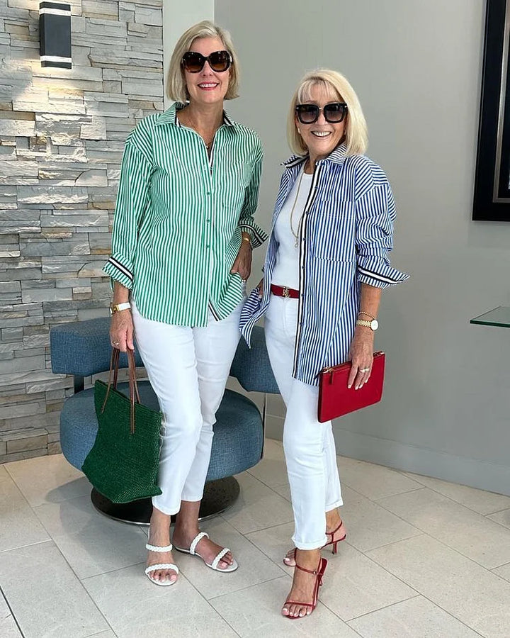 Rosie | Striped Button-Down Shirt With Flattering Tummy coverage