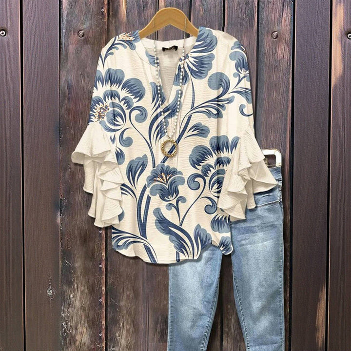 Women’s Elegant Blouse with Retro Floral Pattern