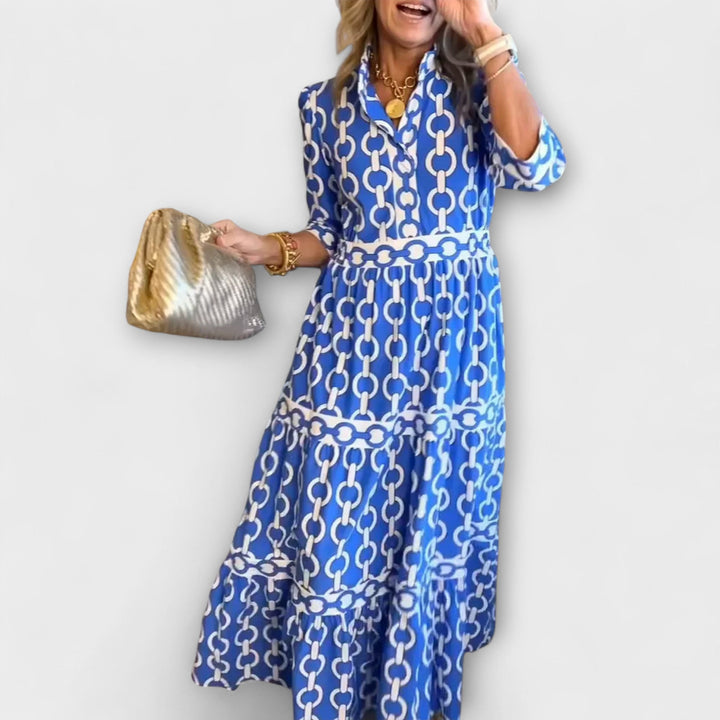 Women's Flowy Midi Dress with Elegant Collar