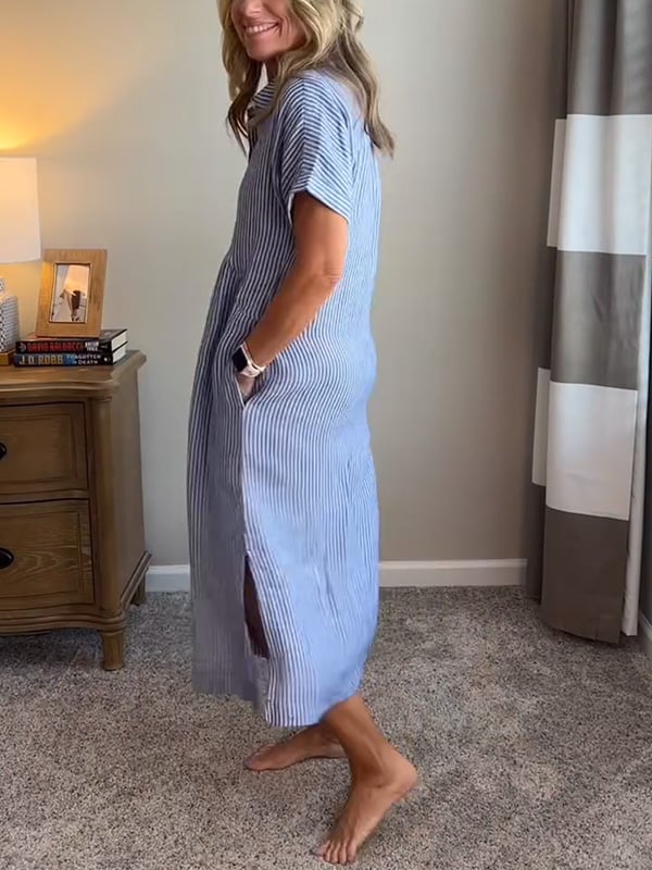 Women's Striped Button-Up Shirt dress