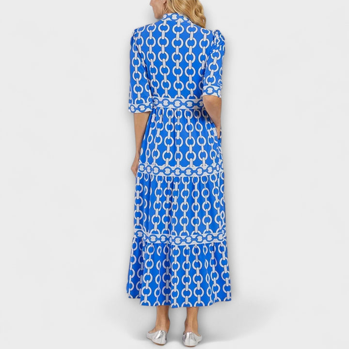 Women's Flowy Midi Dress with Elegant Collar