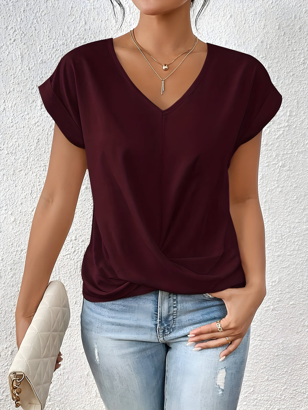 Women’s V-Neck Twist Shirt | Short Sleeve