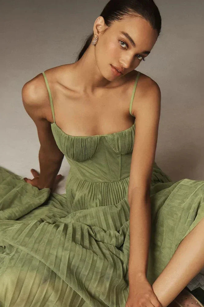Women’s Pleated Bustier Dress | Maxi