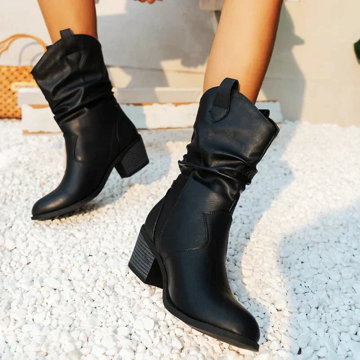 Women's Stylish Slip-On Cowboy Boots with Low Heel