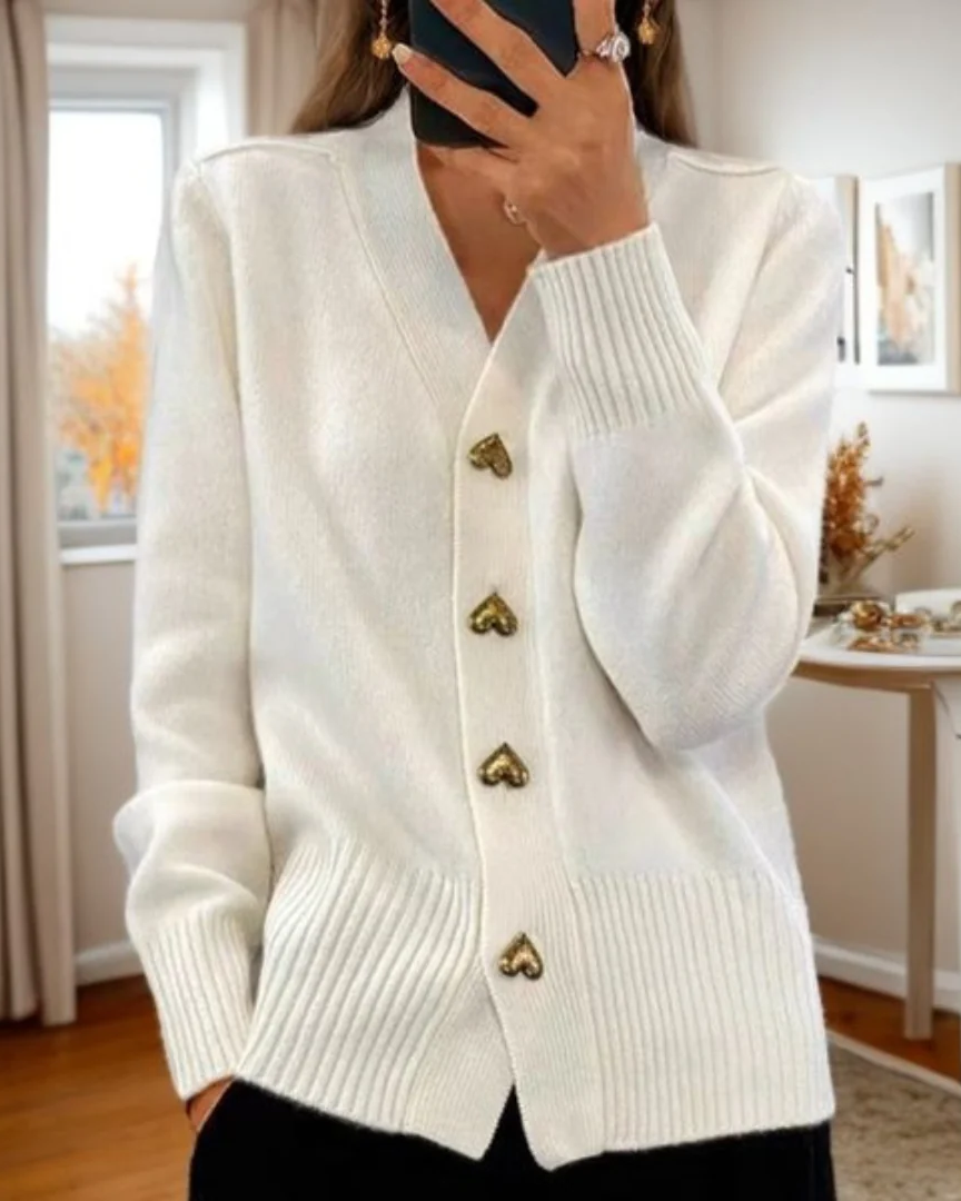 Women's Elegant Heart Button Cardigan