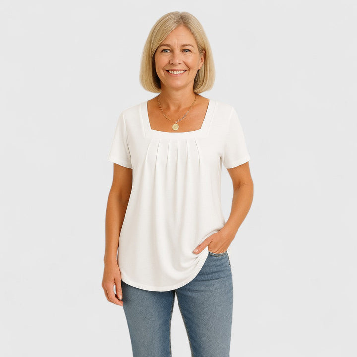 Carmen | Pleated Square Neck Blouse
