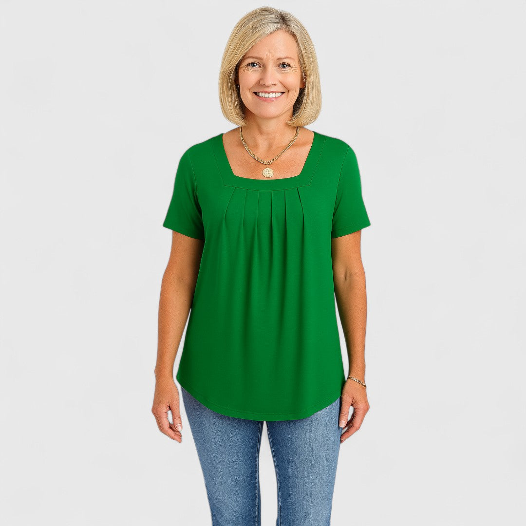 Carmen | Pleated Square Neck Blouse