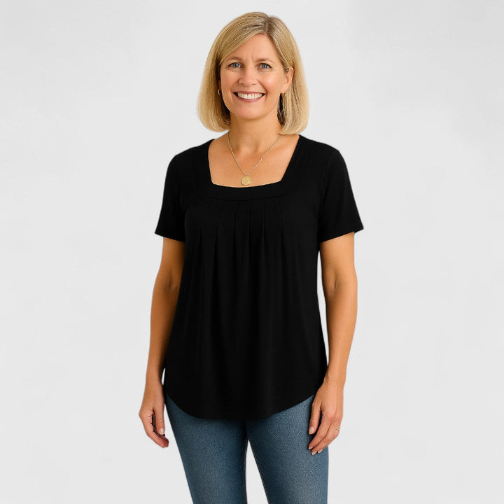 Carmen | Pleated Square Neck Blouse