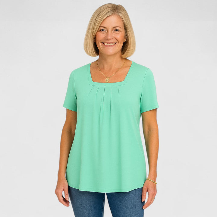 Carmen | Pleated Square Neck Blouse