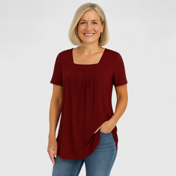 Carmen | Pleated Square Neck Blouse