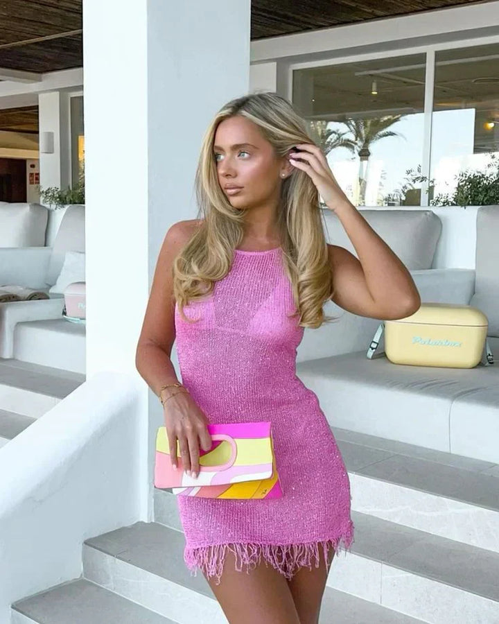 Petra | Sheer Sleeveless Tassel Mini Dress