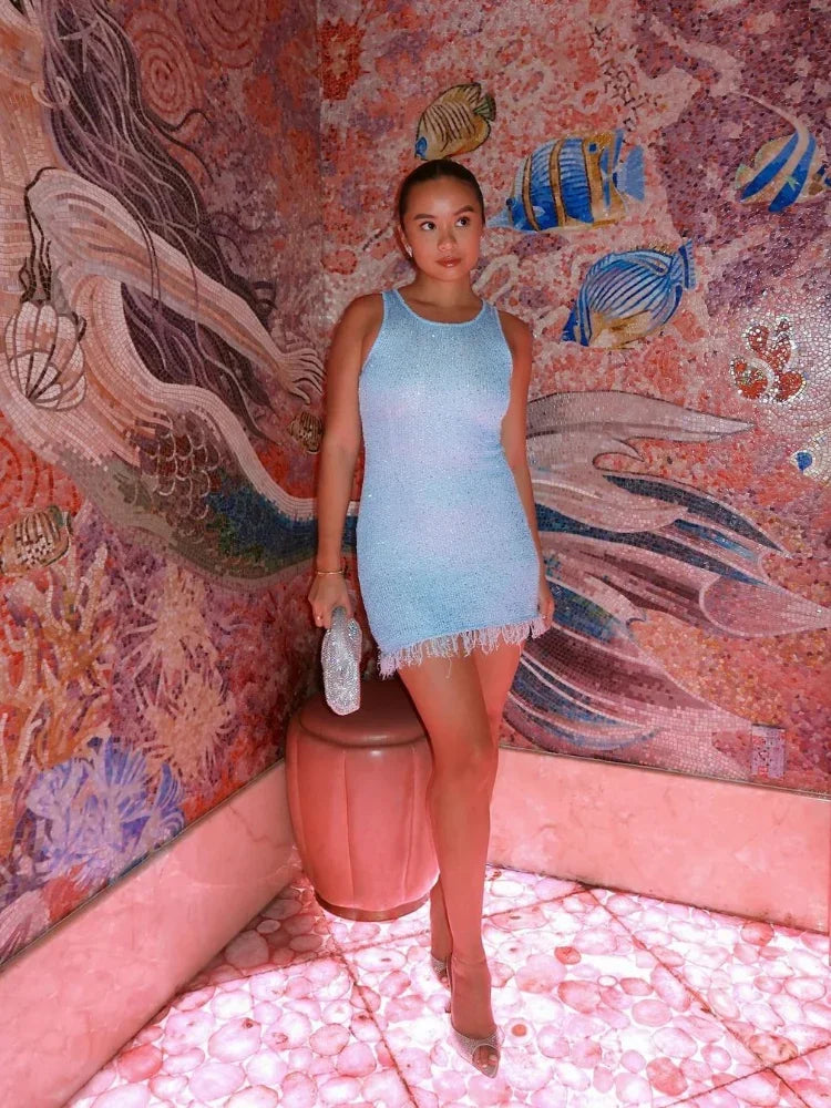 Petra | Sheer Sleeveless Tassel Mini Dress