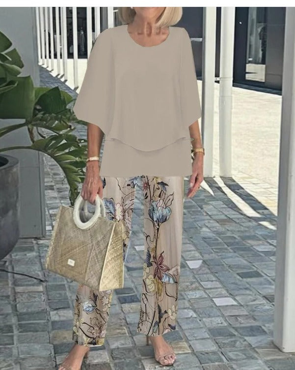 Gracelyn | Grey Round Neck Two Piece Set