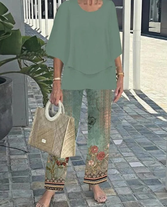 Gracelyn | Grey Round Neck Two Piece Set