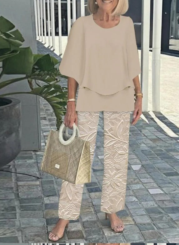 Gracelyn | Grey Round Neck Two Piece Set