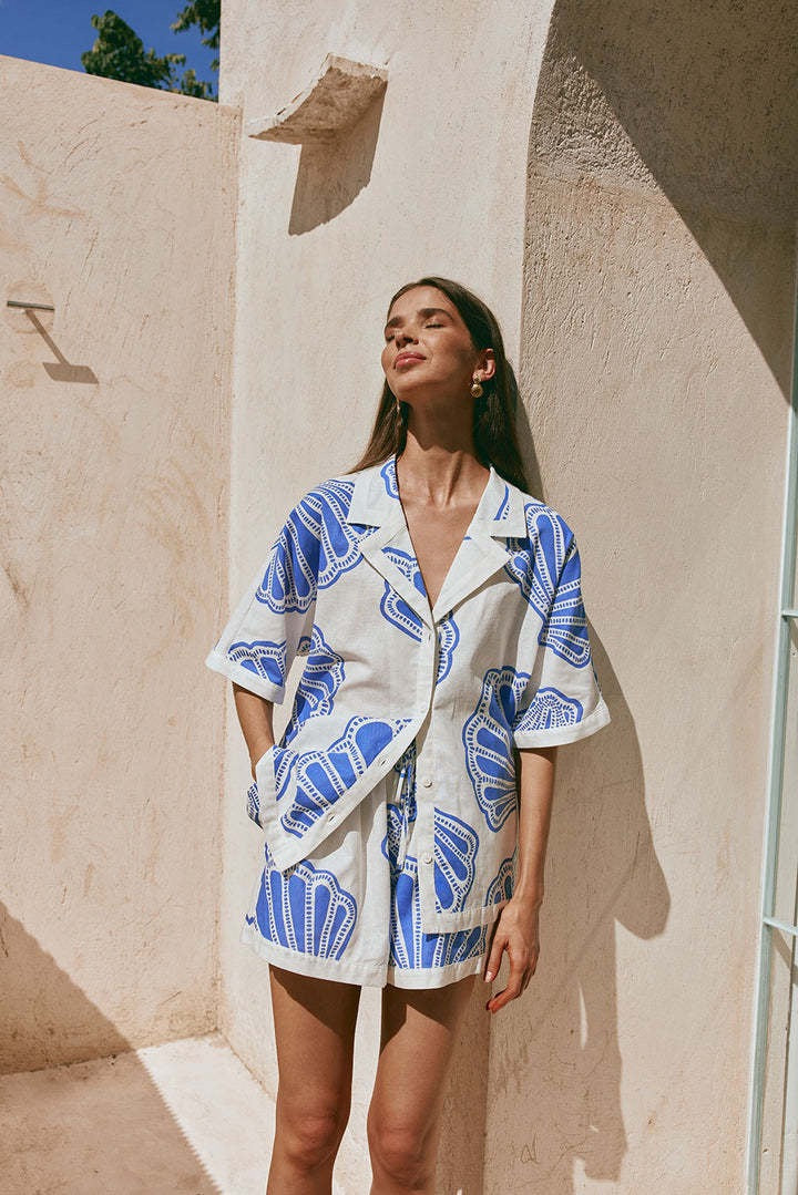 Adelyn | Botanical Print Short Sleeve Shirt & Shorts Set