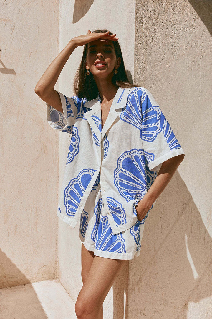 Adelyn | Botanical Print Short Sleeve Shirt & Shorts Set
