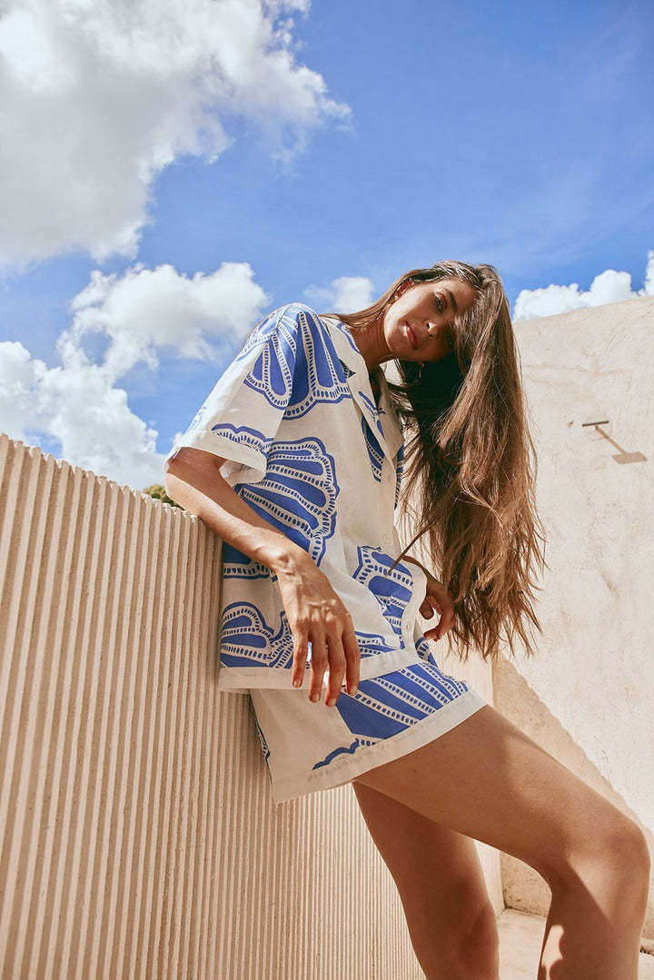 Adelyn | Botanical Print Short Sleeve Shirt & Shorts Set