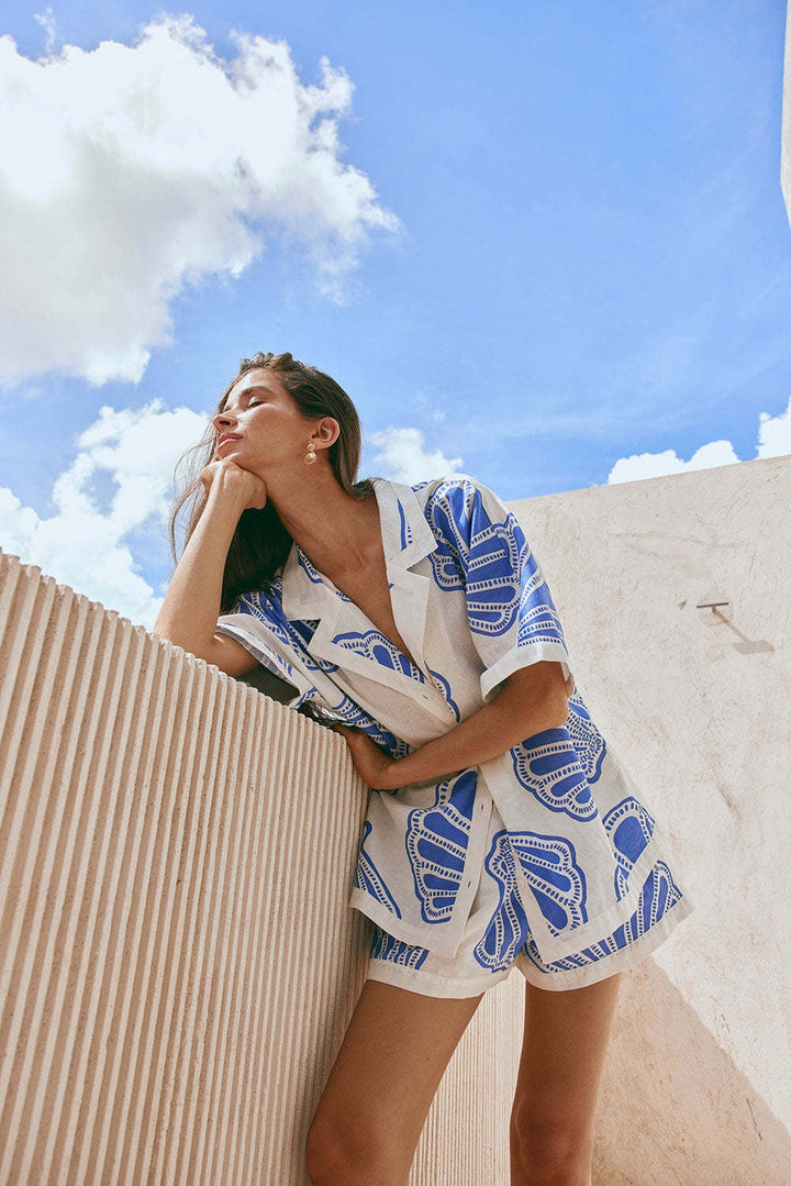 Adelyn | Botanical Print Short Sleeve Shirt & Shorts Set
