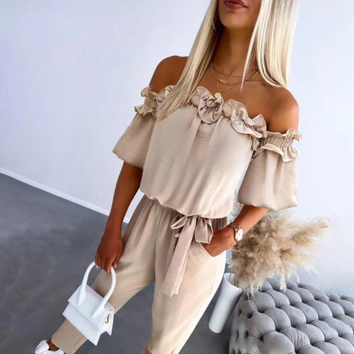 Francesca | Off-Shoulder Frill Tie-Waist Jumpsuit