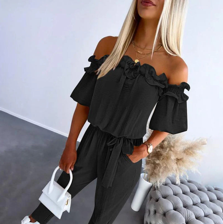 Francesca | Off-Shoulder Frill Tie-Waist Jumpsuit