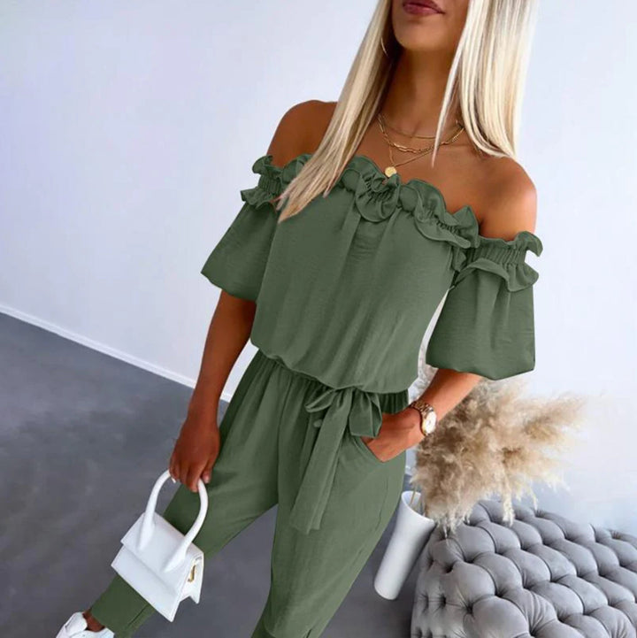 Francesca | Off-Shoulder Frill Tie-Waist Jumpsuit