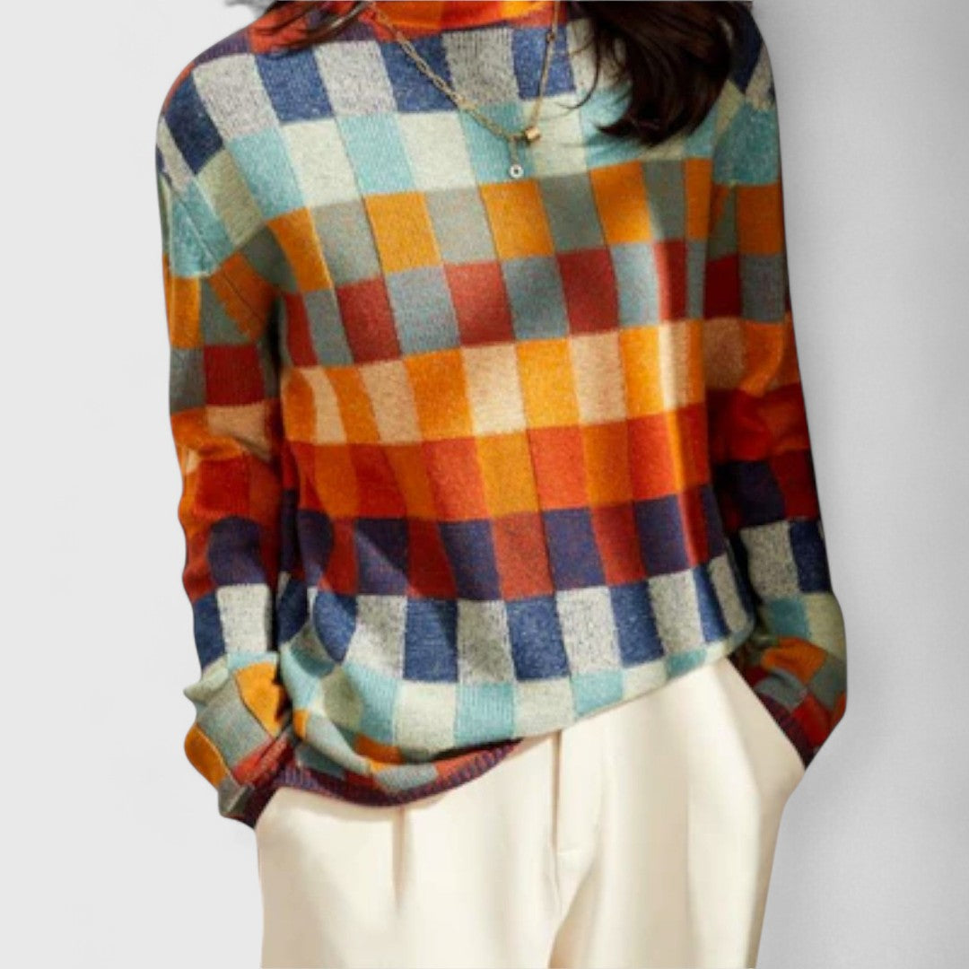 Women's high-neck patchwork sweater