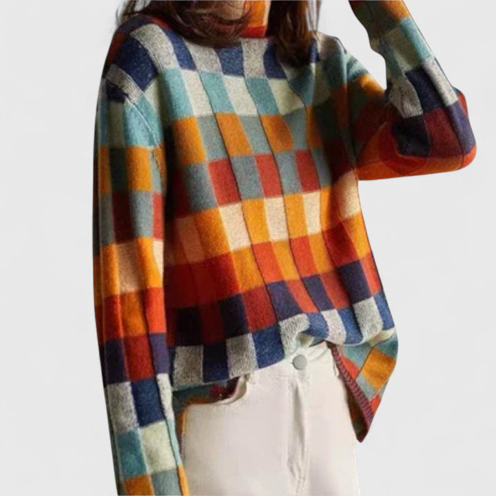 Women's high-neck patchwork sweater