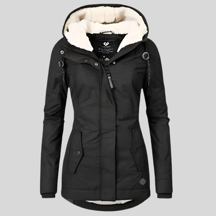Women's Waterproof Long Jacket with Hood and Lining