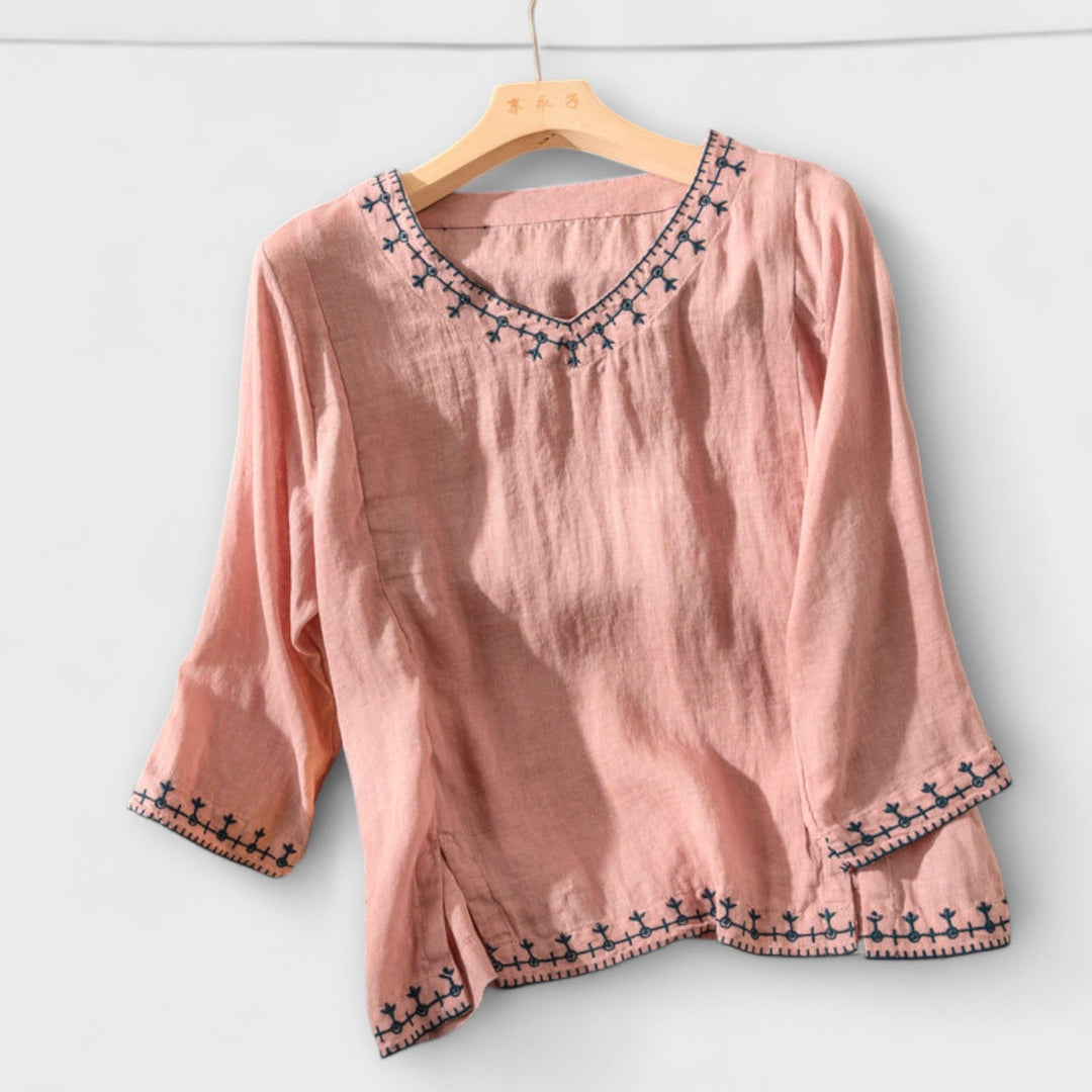 Women 's Blouse with V-neck and embroidery