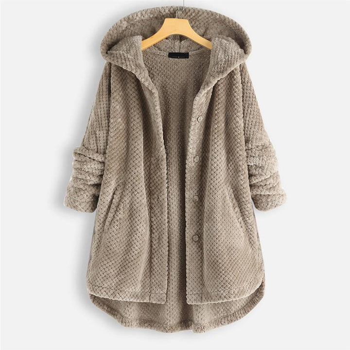 Women's jacket with hood in double-sided fleece
