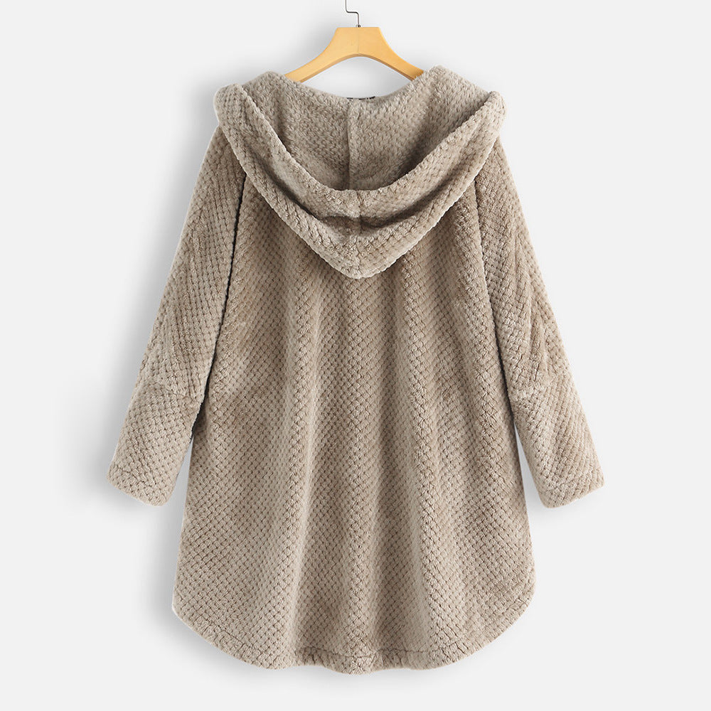 Women's jacket with hood in double-sided fleece