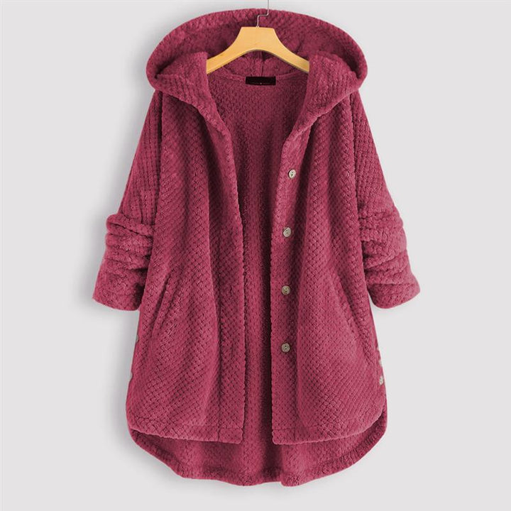 Women's jacket with hood in double-sided fleece