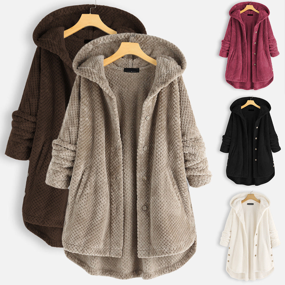 Women's jacket with hood in double-sided fleece