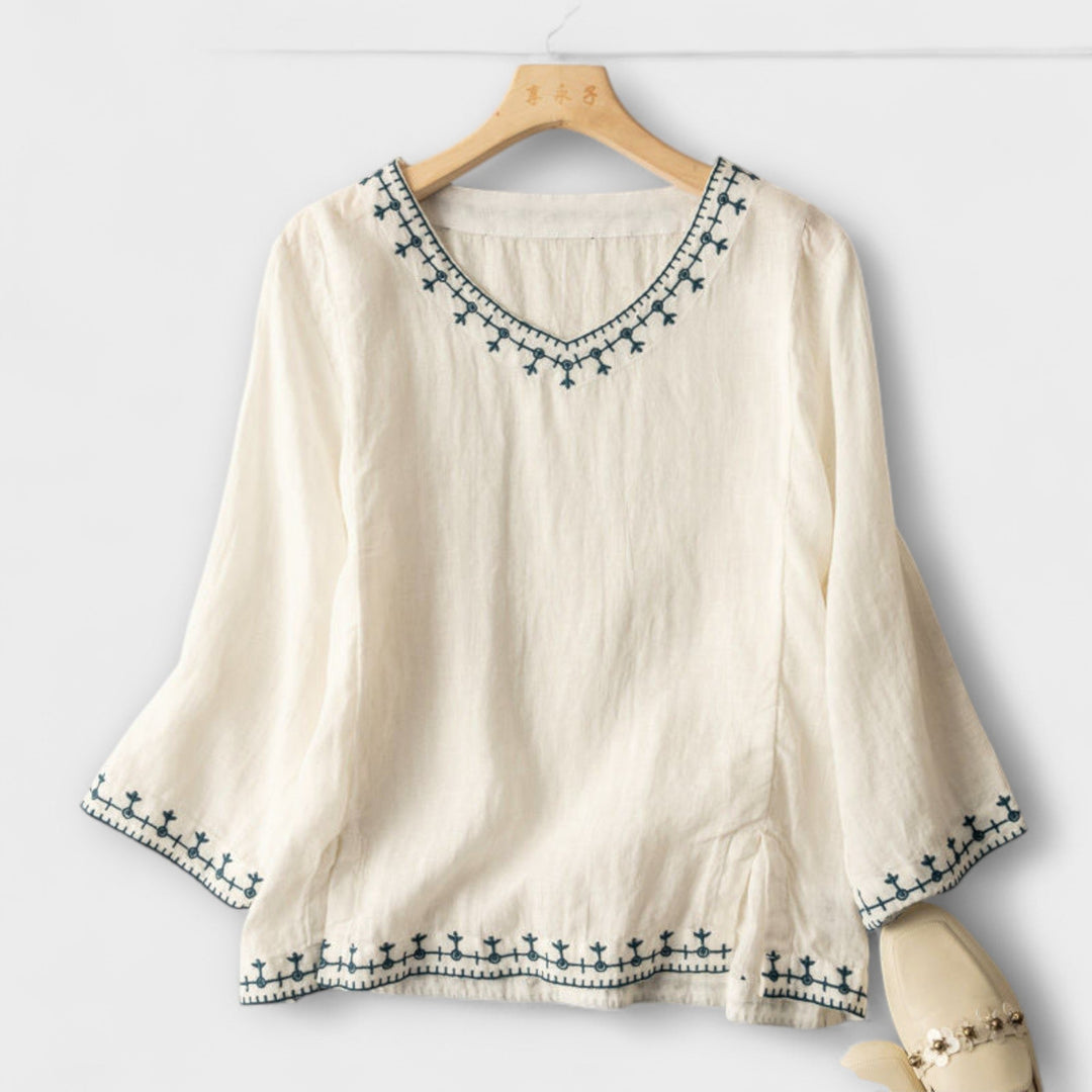Women 's Blouse with V-neck and embroidery