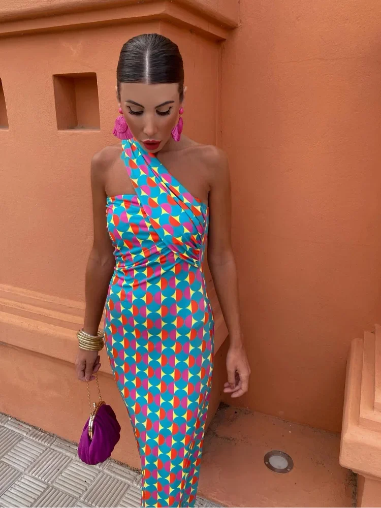 Alaia | Colorful Asymmetric Neckline Dress