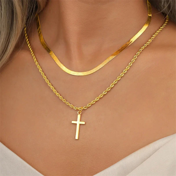 Unisex Gold Kreuz Halskette