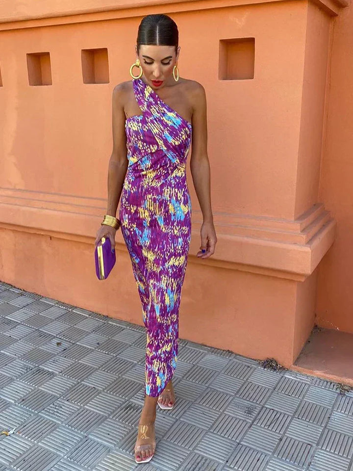 Alaia | Colorful Asymmetric Neckline Dress